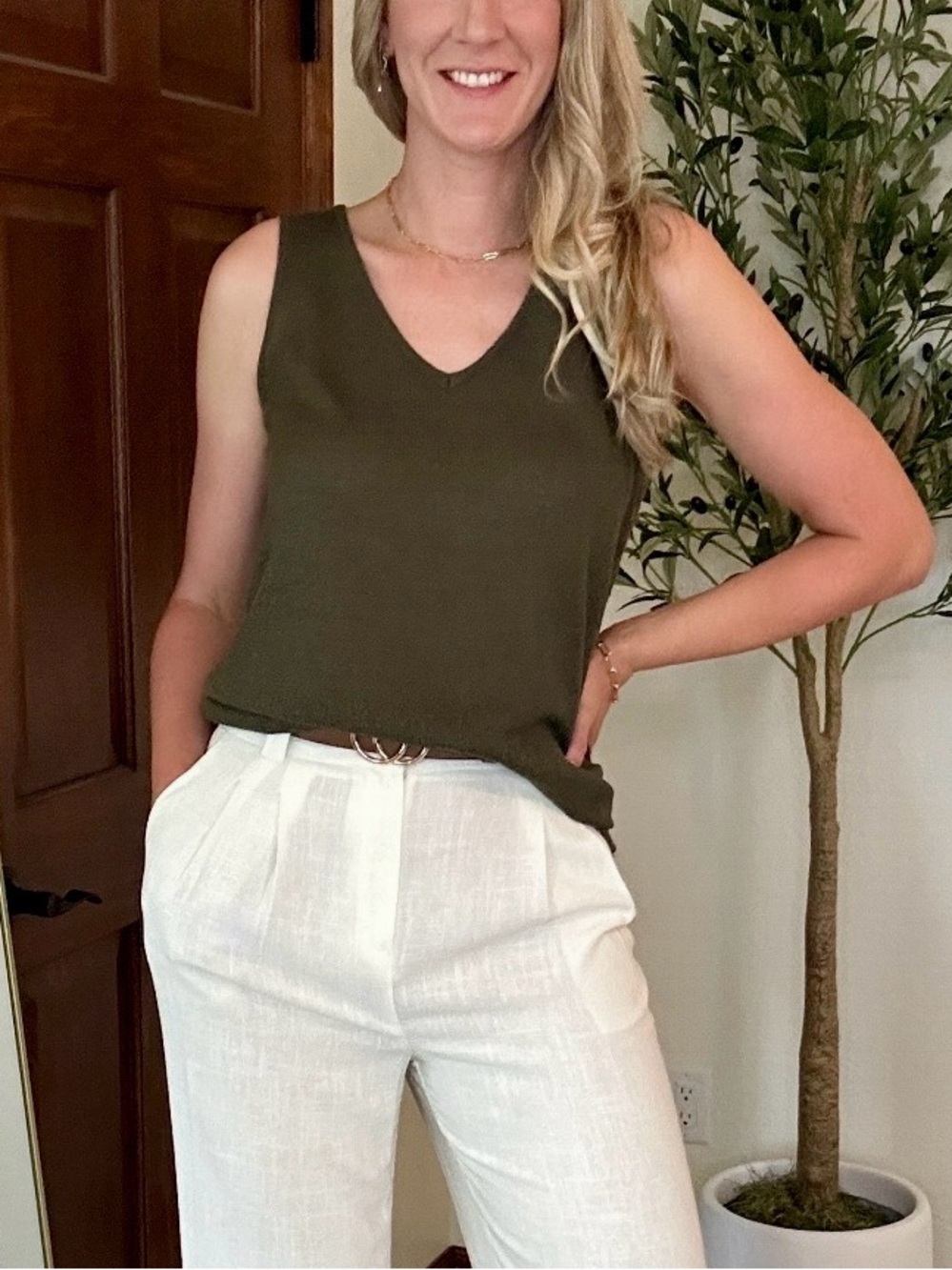 Long Tall Sally Dark Green V-Neck Knit Tank Top